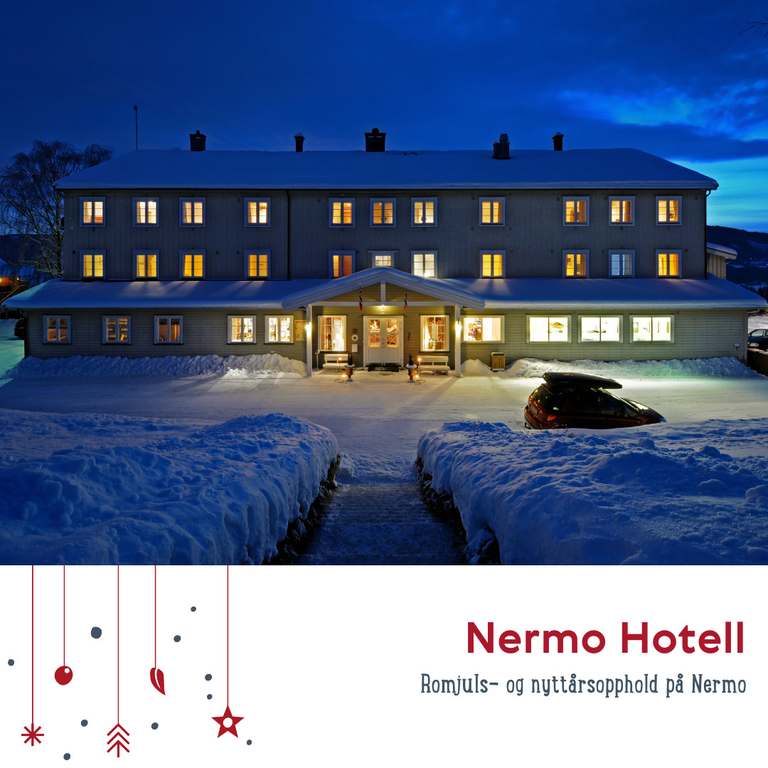 Nermo Hotell med snø og julestemning.